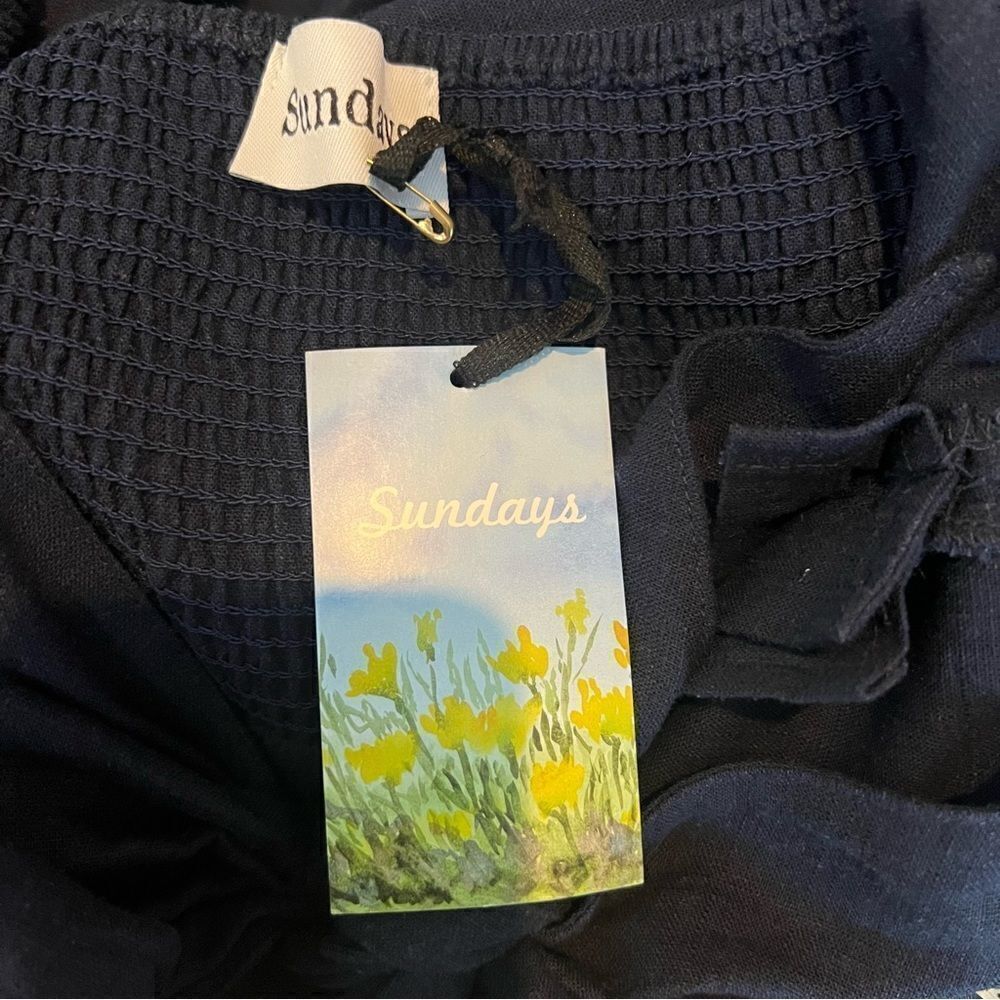 Navy Off-the-Shoulder Boho Linen Blend Midi Dress NWT - Picture 6 of 8